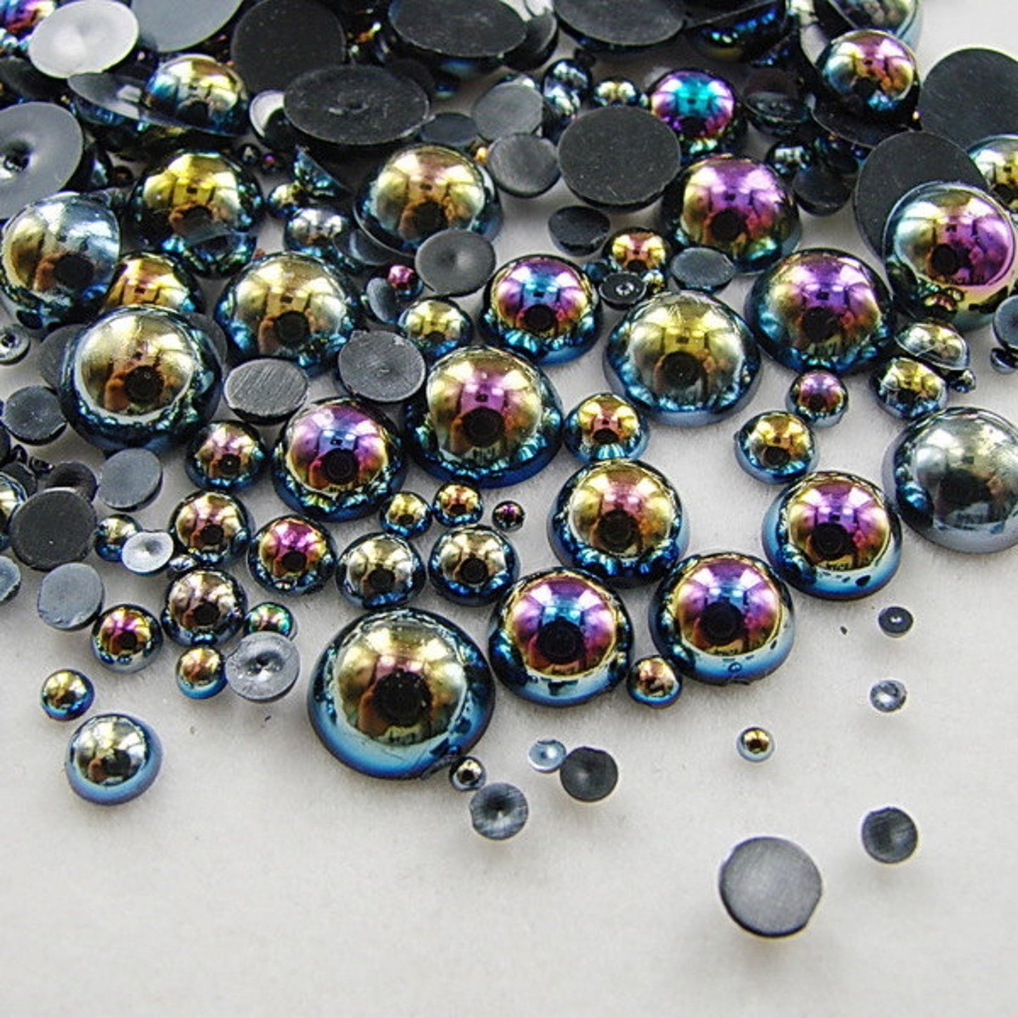 FLAT BACKED HALF PEARLS - BLACK AB