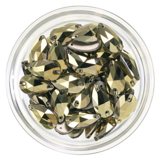 METALLIC LT GOLD - DROP SEW-ON CRYSTAL 3230 FLAT BACK