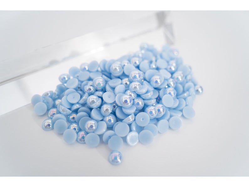 FLAT BACKED HALF PEARLS - LIGHT BLUE AB