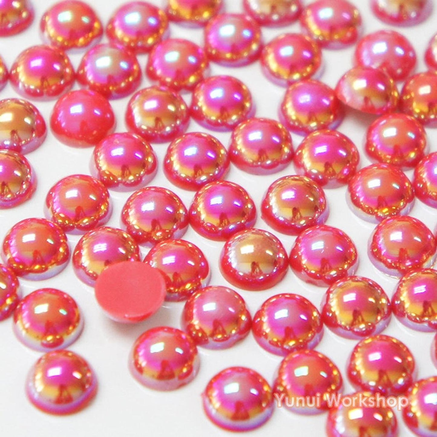 FLAT BACKED HALF PEARLS - RED AB