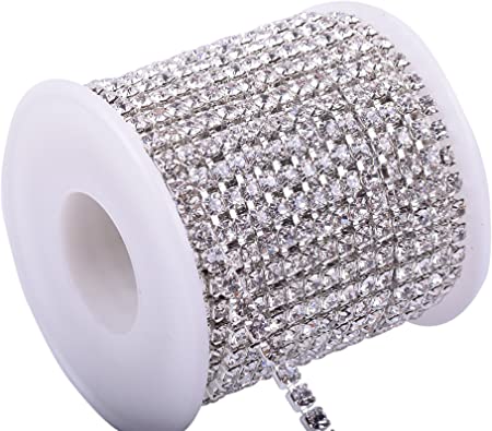 CRYSTAL CLEAR - SILVER 1MTR RHINESTONE CHAIN GLASS CRYSTAL STRASS