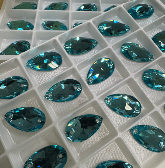 AQUAMARINE -  DROP SEW-ON CRYSTAL 3230 FLAT BACK