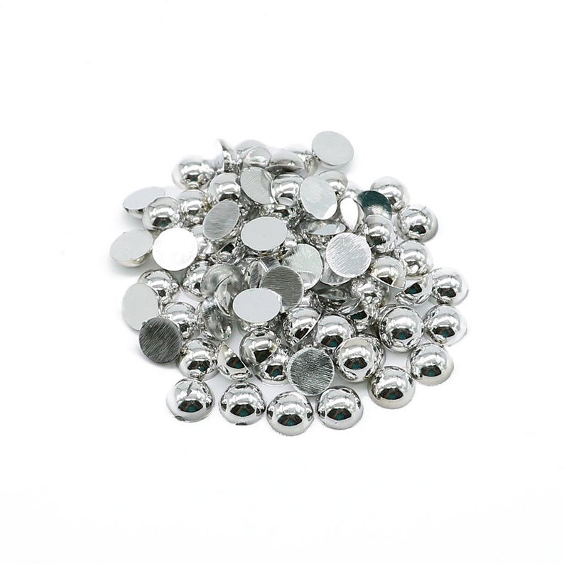 FLAT BACKED HALF PEARLS -  SILVER